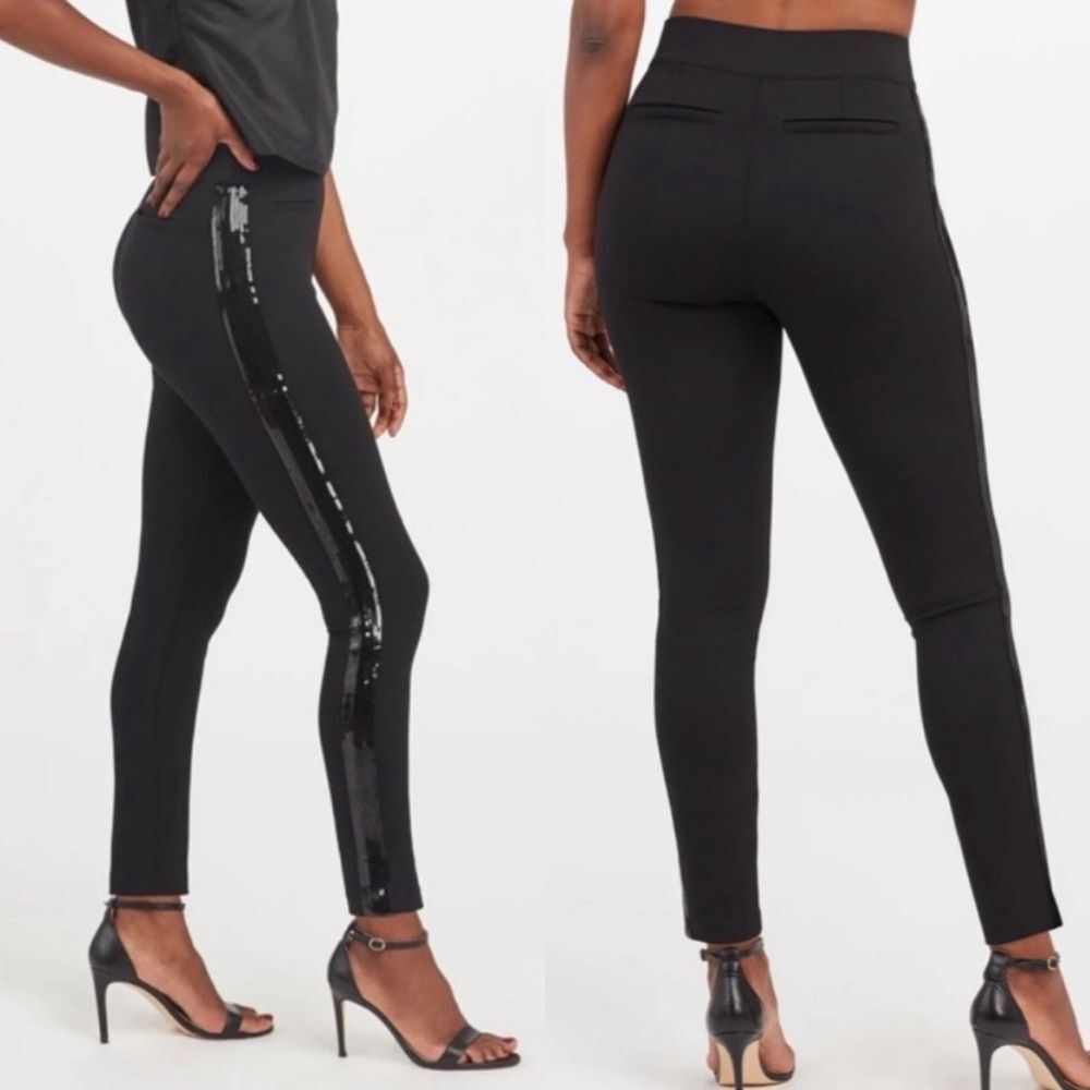 Nwt SPANX‎ Ponte skinny pants w/ sequin trim Women’s Size M